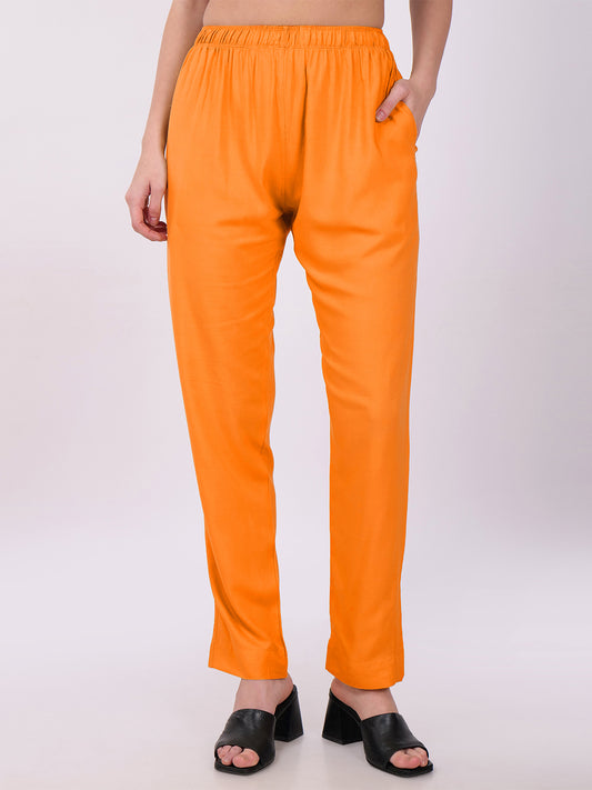 Stylish Women's Rayon Kurti Pants - Orange