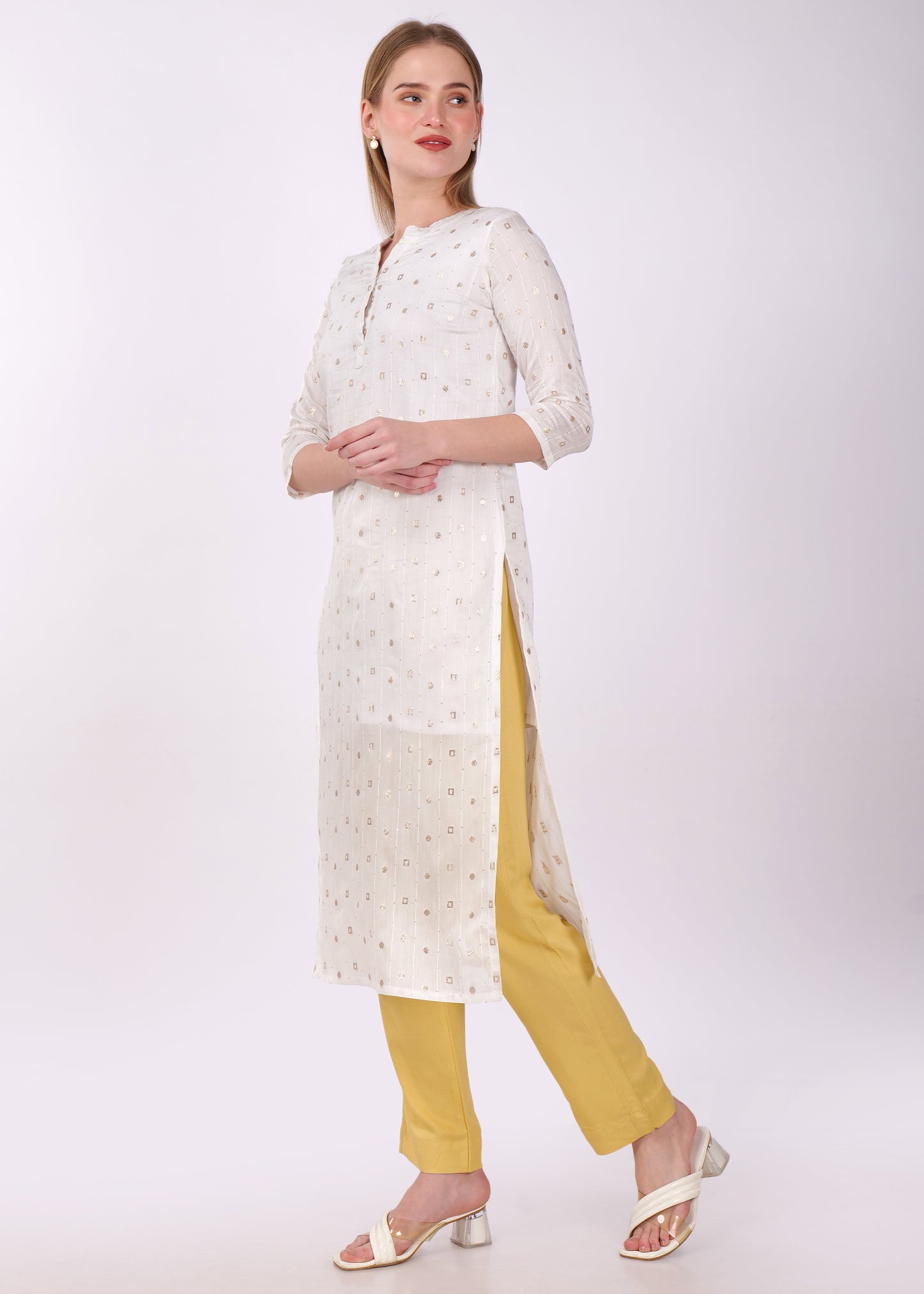 Cotton Kurti 3/4 Sleeves - White
