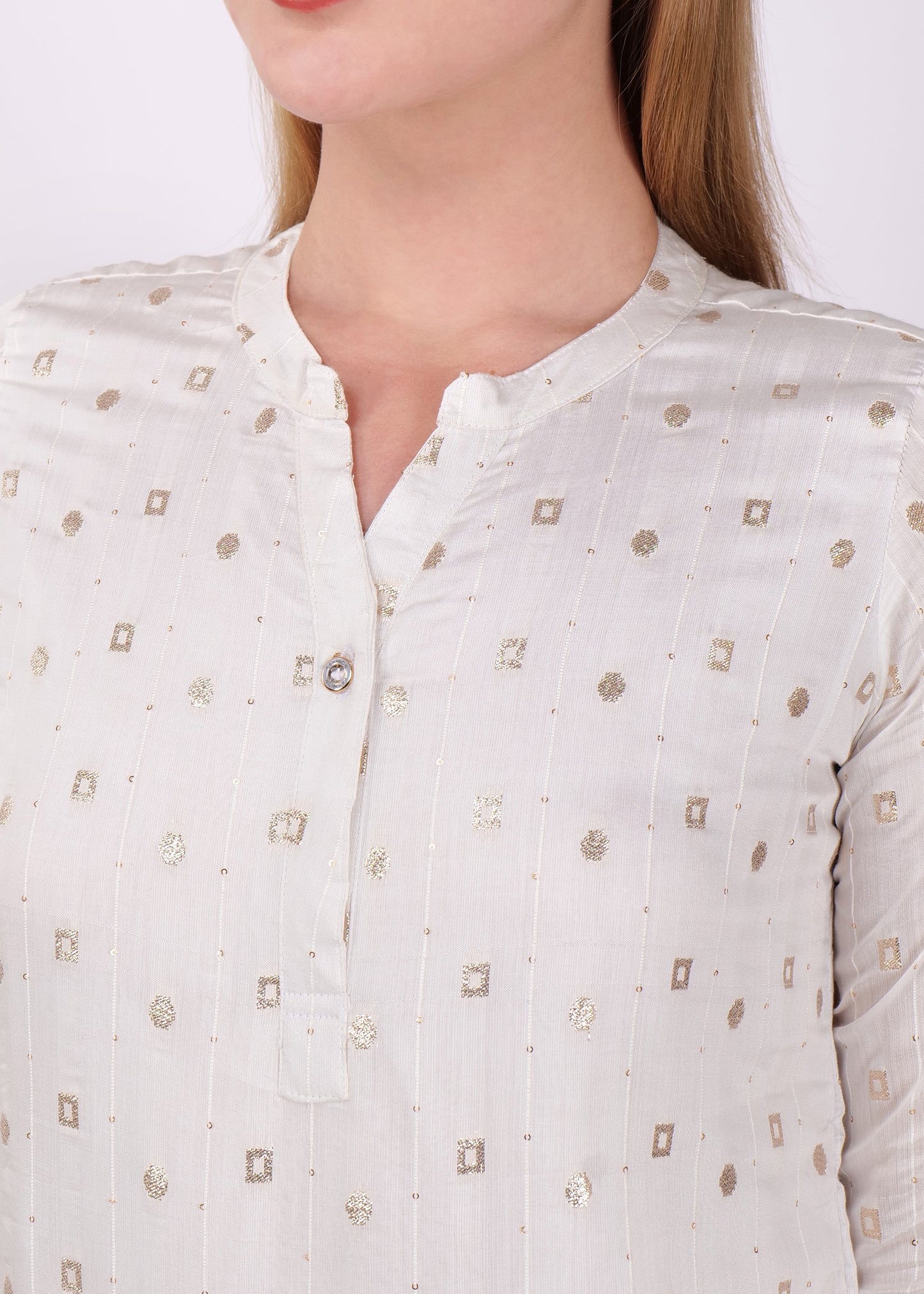 Cotton Kurti 3/4 Sleeves - White