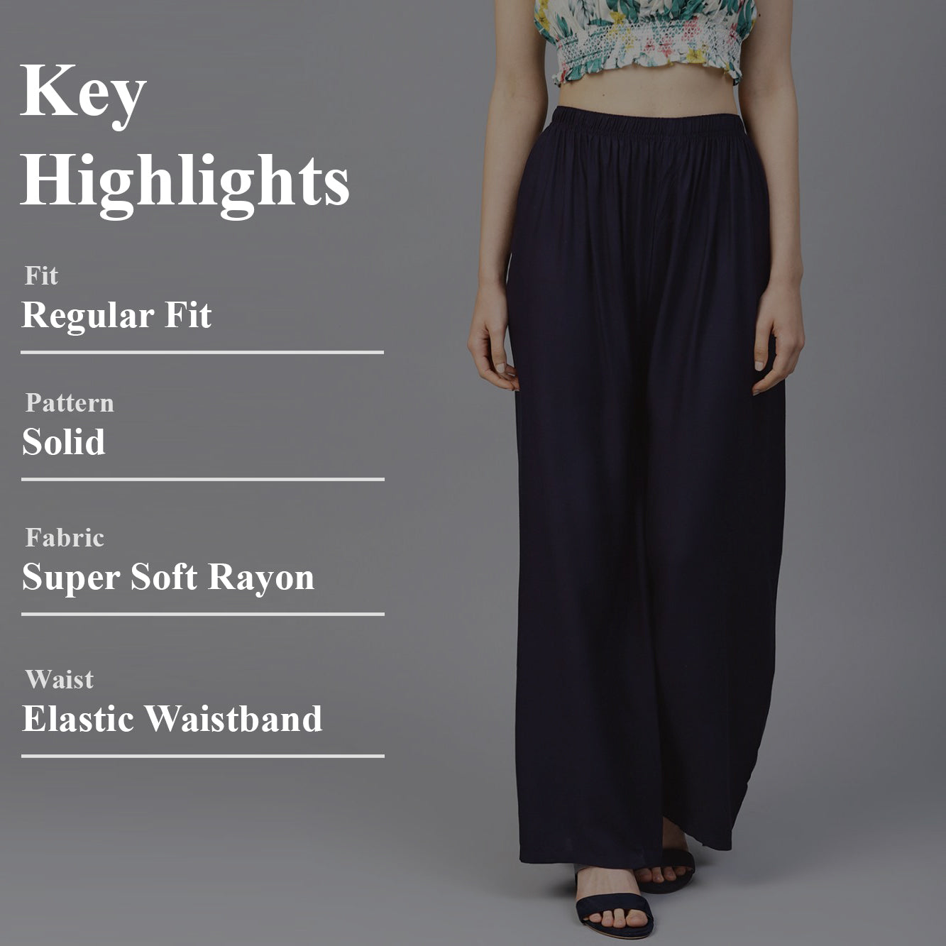 Stylish Women's Palazzo - Navy Blue