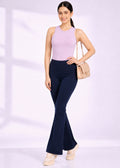 Super Soft Cotton Flared Pants - Navy Blue