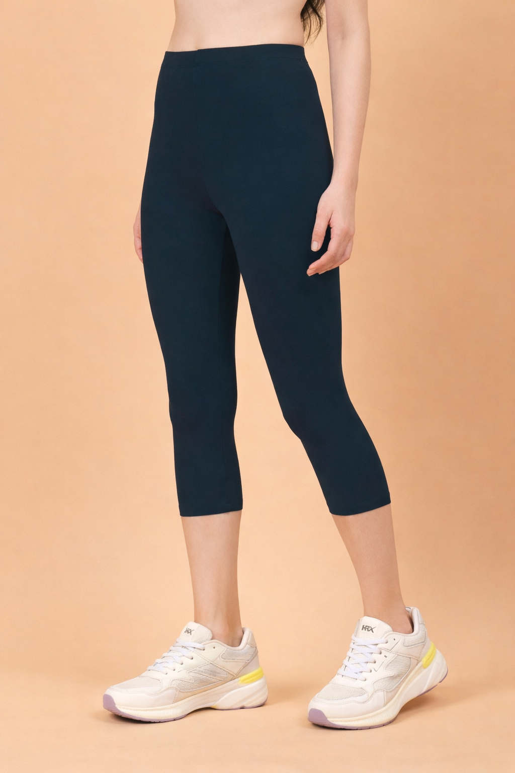 Women Cropped Leggings - Navy Blue