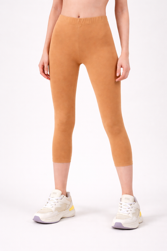 Women Cropped Leggings - Golden