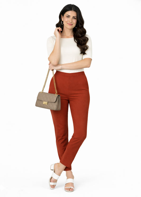 Super Soft Cotton Straight Pants - Rust