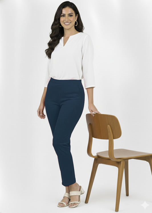 Super Soft Cotton Straight Pants - Navy Blue