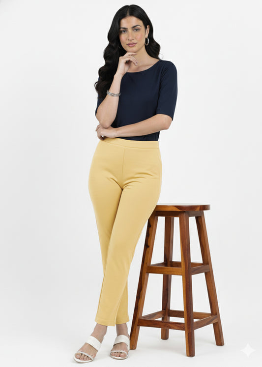 Super Soft Cotton Straight Pants - Beige