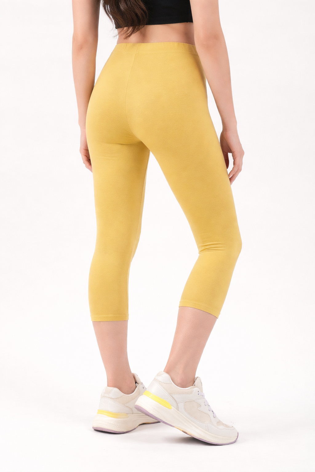 Women Cropped Leggings - Beige