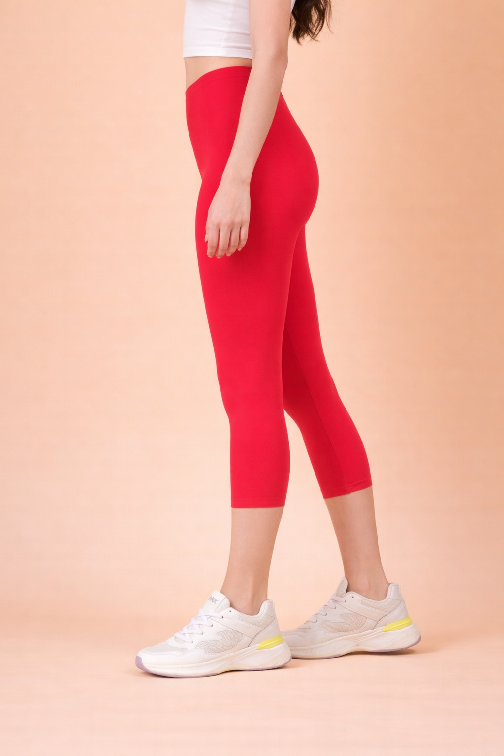 Women Cropped Leggings - Red