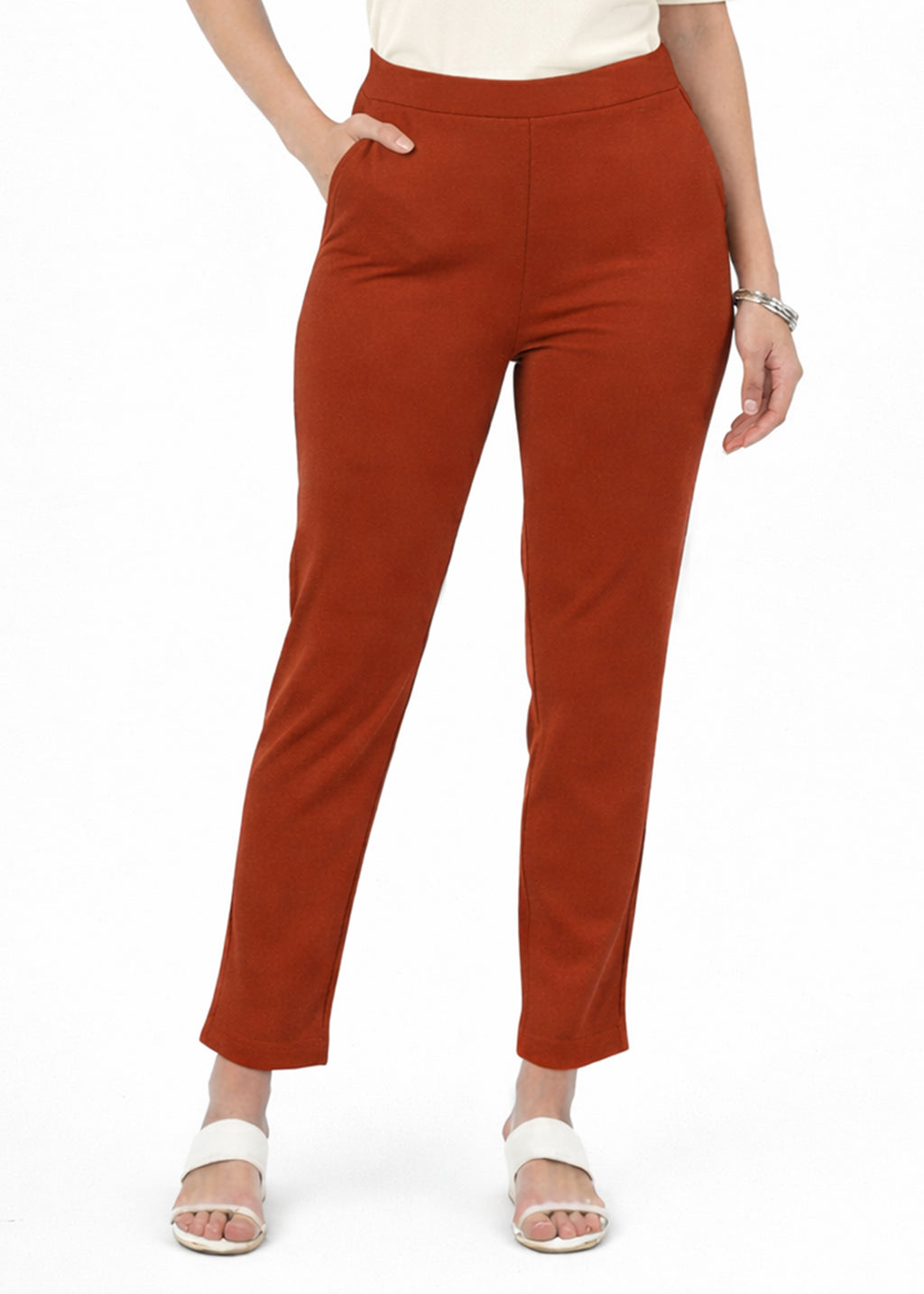 Super Soft Cotton Straight Pants - Rust