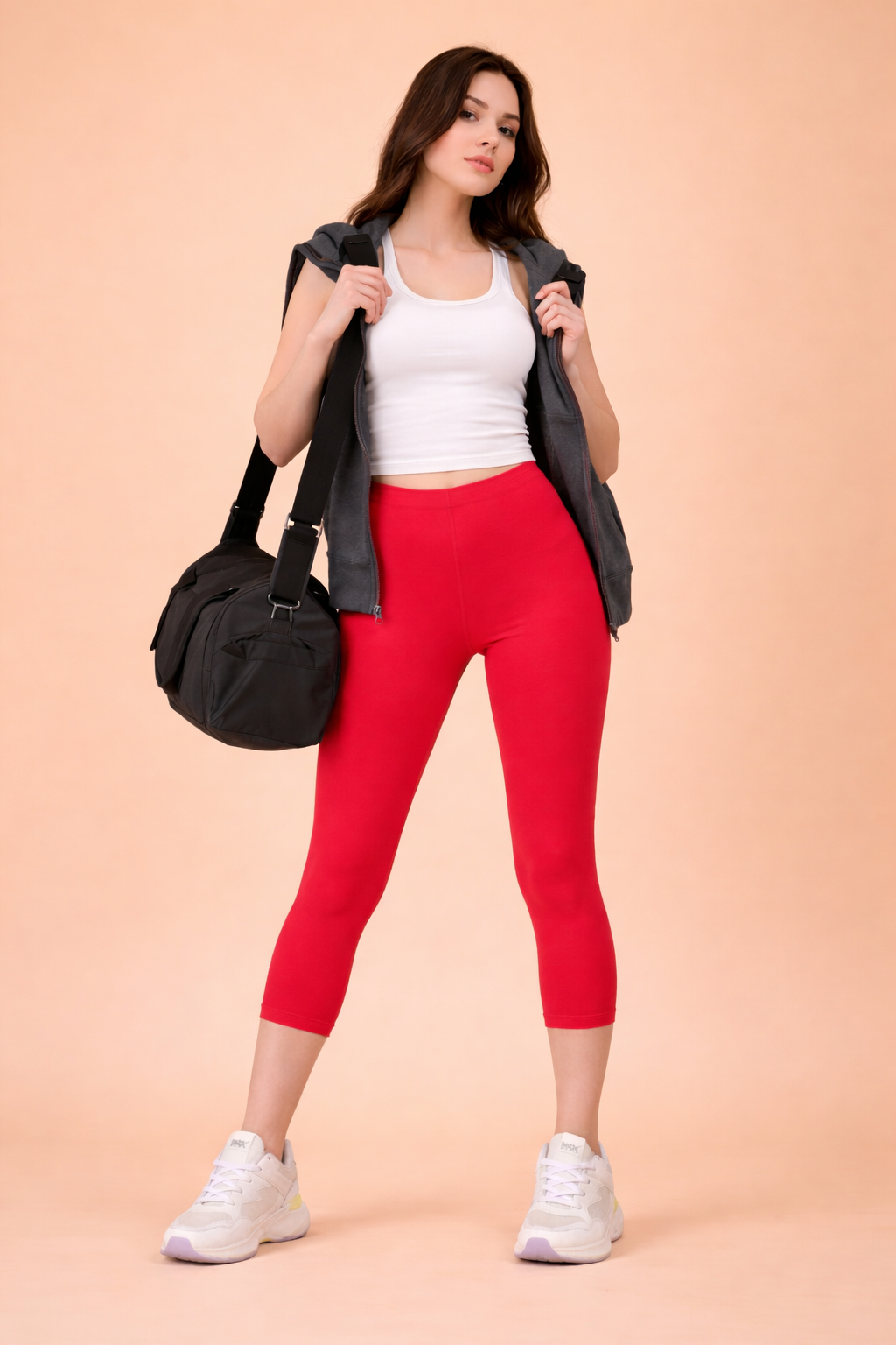 Women Cropped Leggings - Red