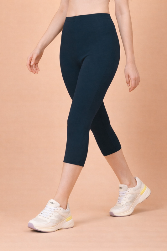 Women Cropped Leggings - Navy Blue
