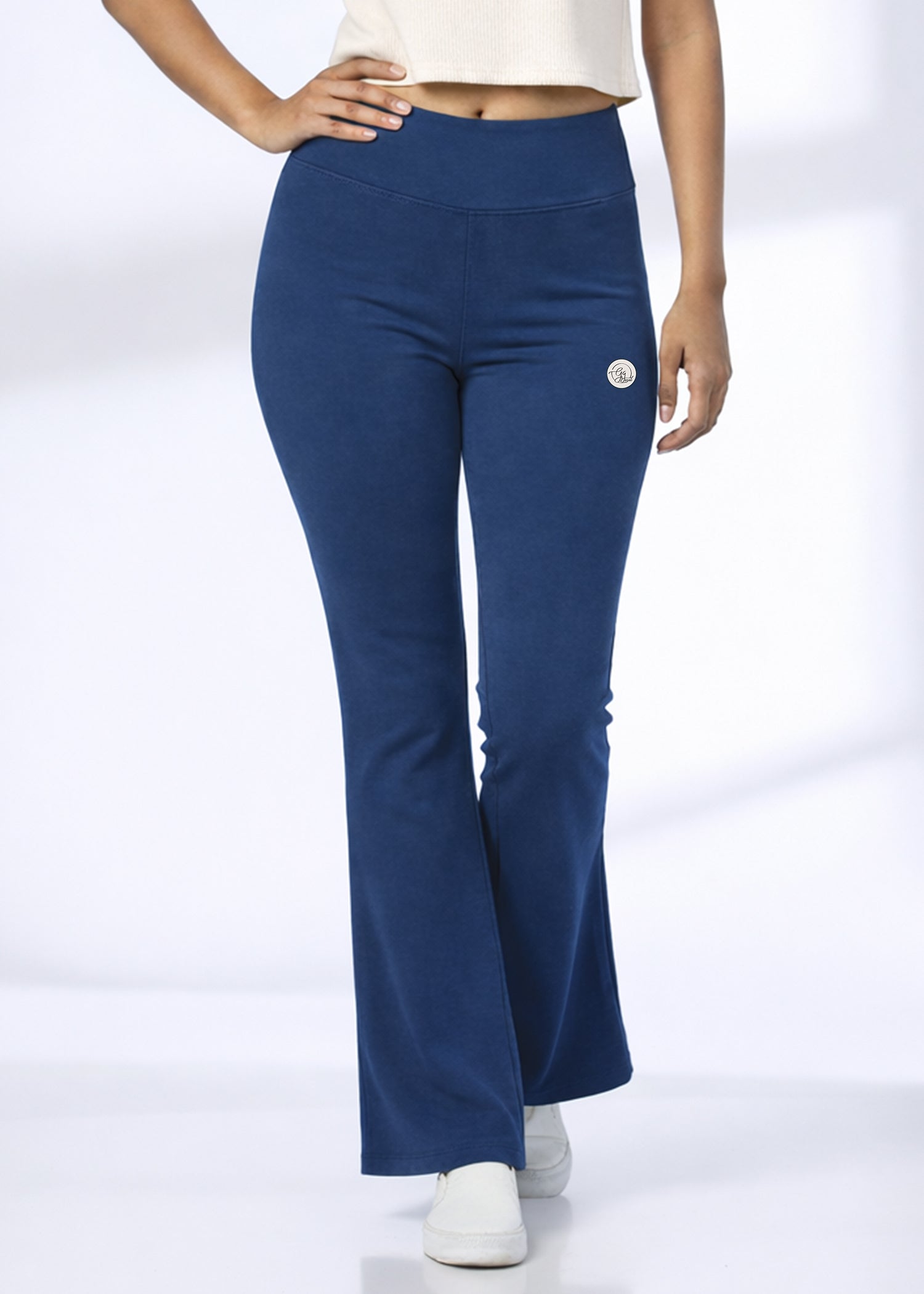 Super Soft Cotton Flared Pants - Navy Blue