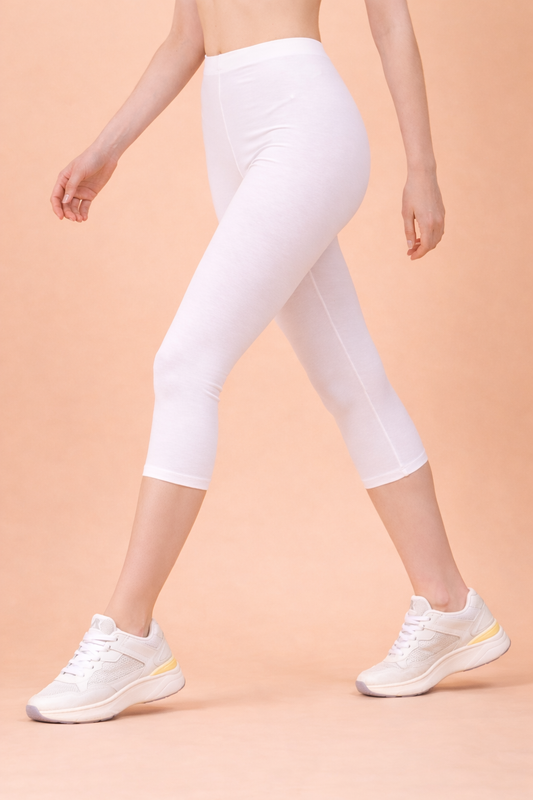 Women Cropped Leggings - White