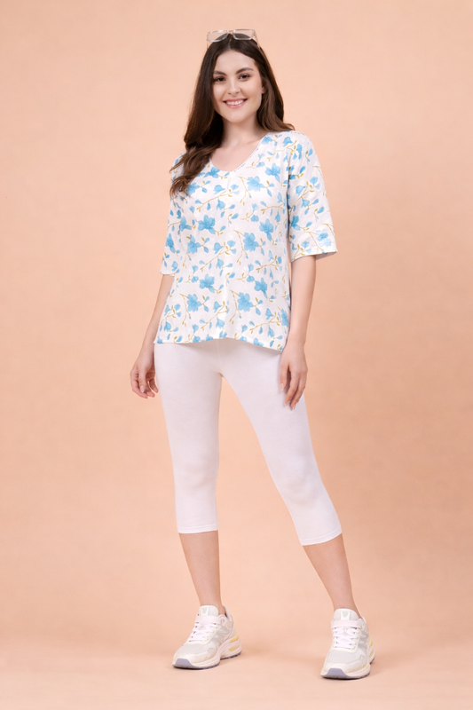 Women Cropped Leggings - White