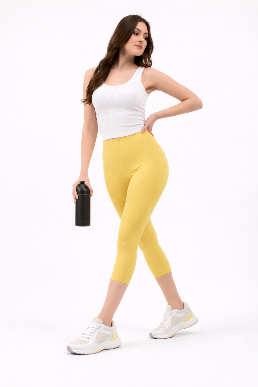 Women Cropped Leggings - Beige