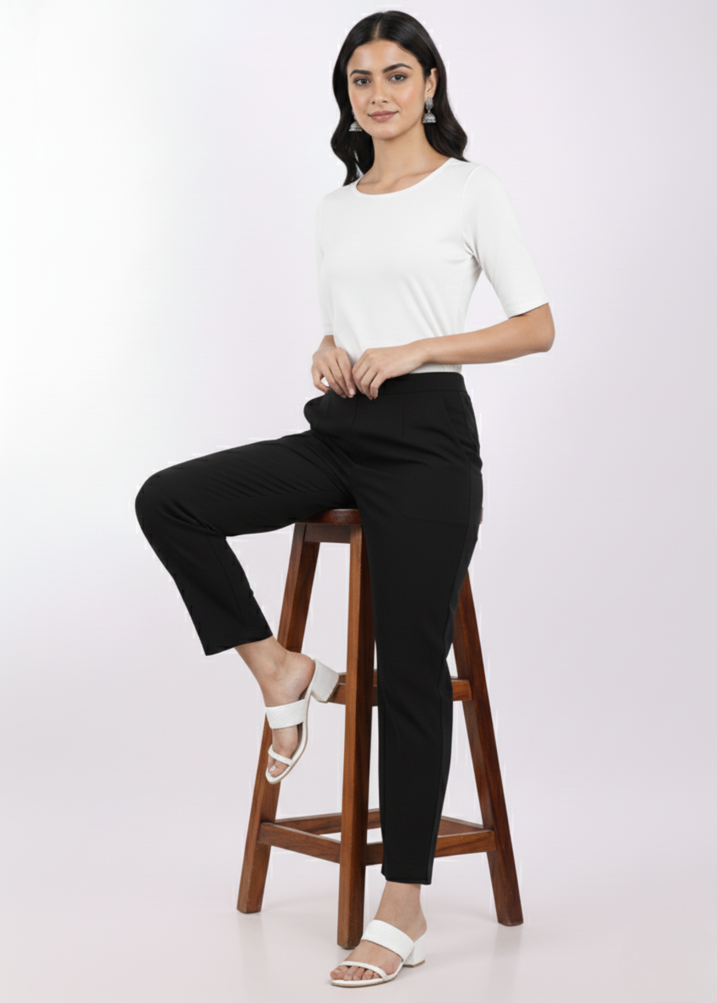 Super Soft Cotton Straight Pants - Black