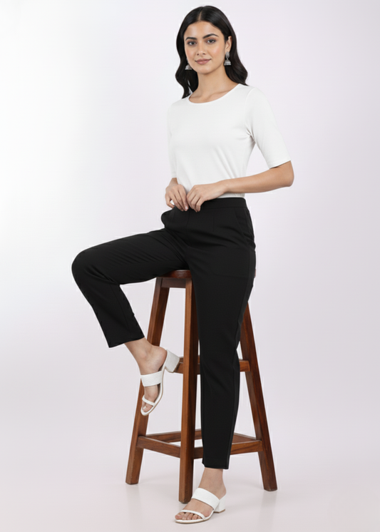 Super Soft Cotton Straight Pants - Black