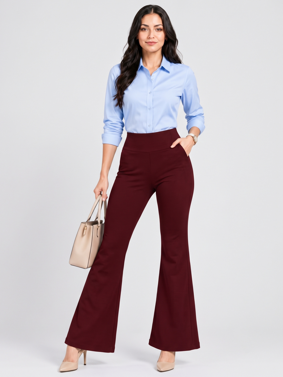Super Soft Cotton Flared Pants - Wine