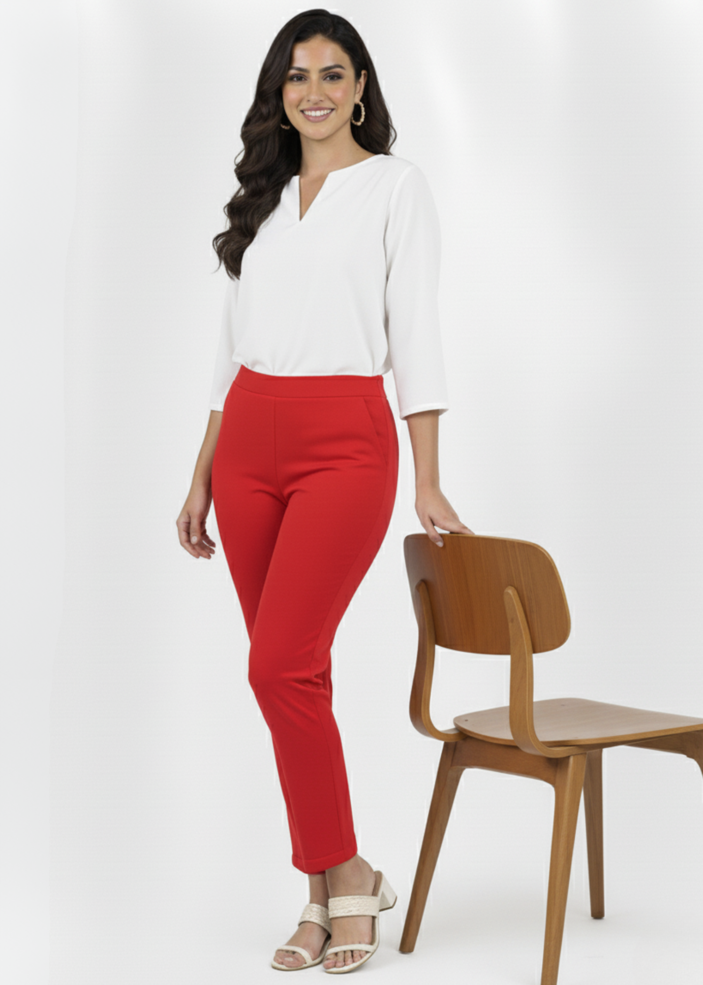 Super Soft Cotton Straight Pants - Red