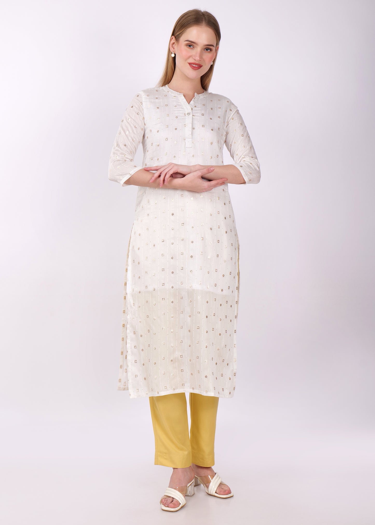 Cotton Kurti 3/4 Sleeves - White