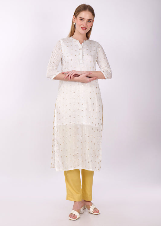 Cotton Kurti 3/4 Sleeves - White