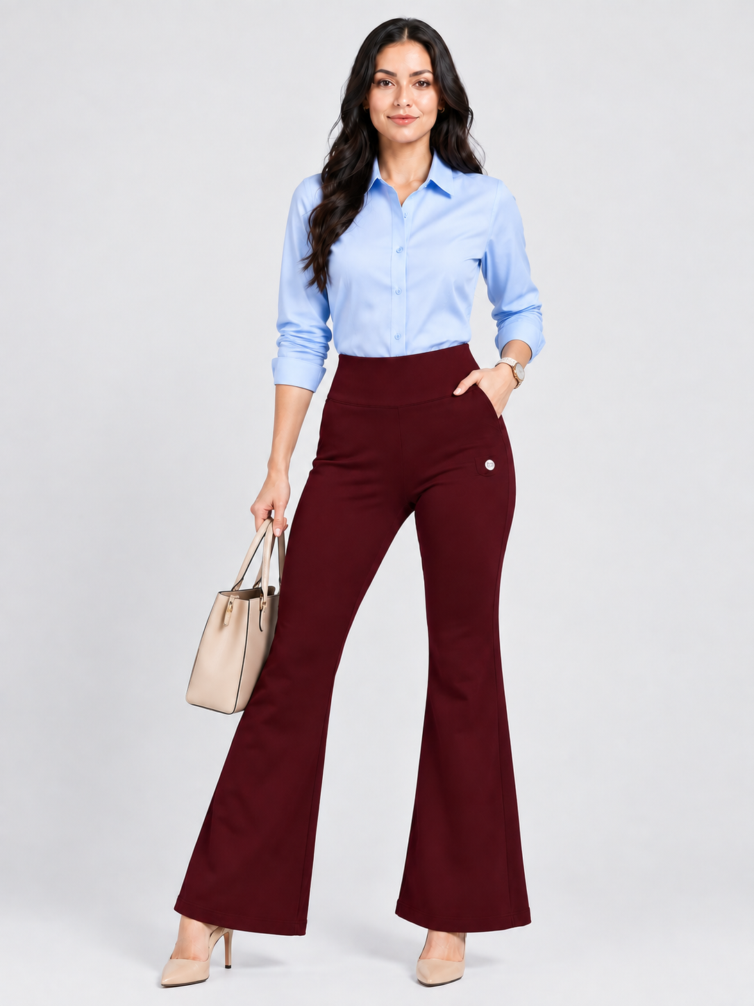 Super Soft Cotton Flared Pants - Wine