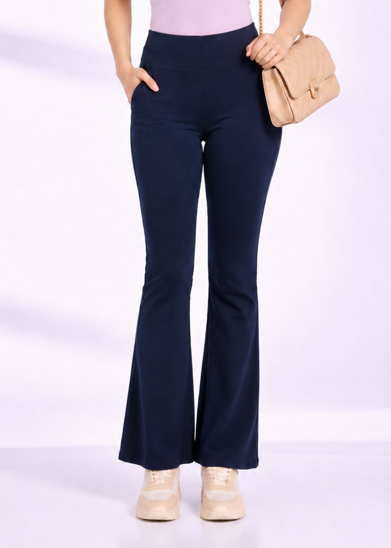 Super Soft Cotton Flared Pants - Navy Blue