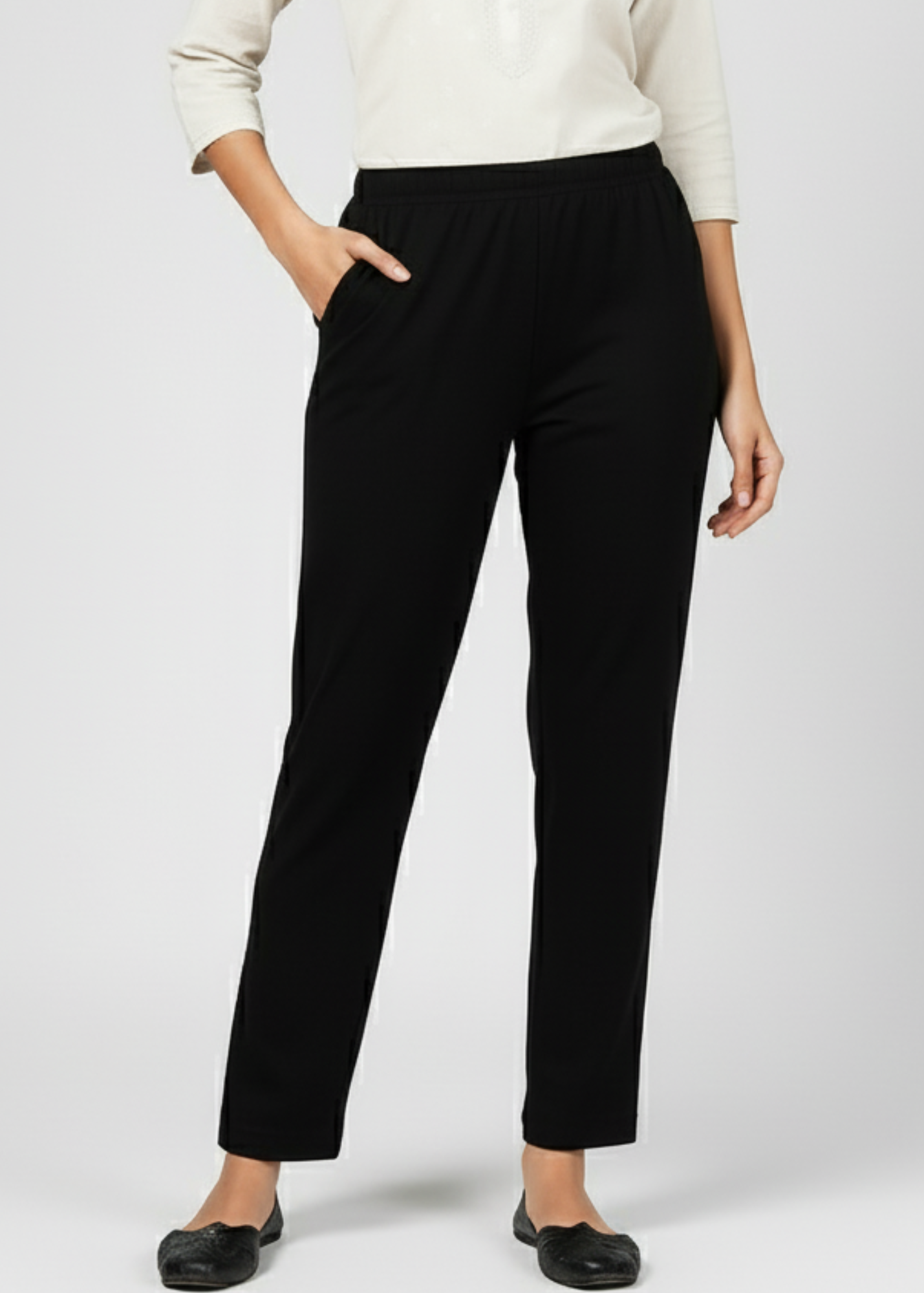 Super Soft Cotton Straight Pants - Black