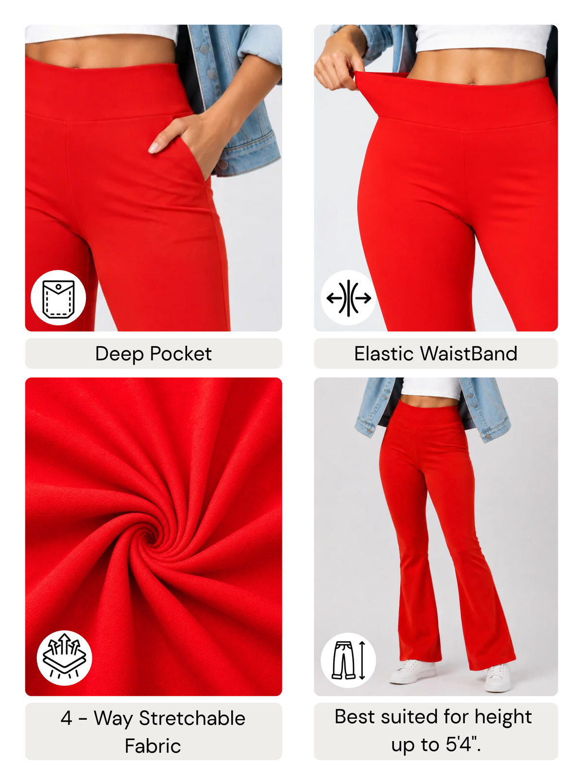 Super Soft Cotton Flared Pants - Red