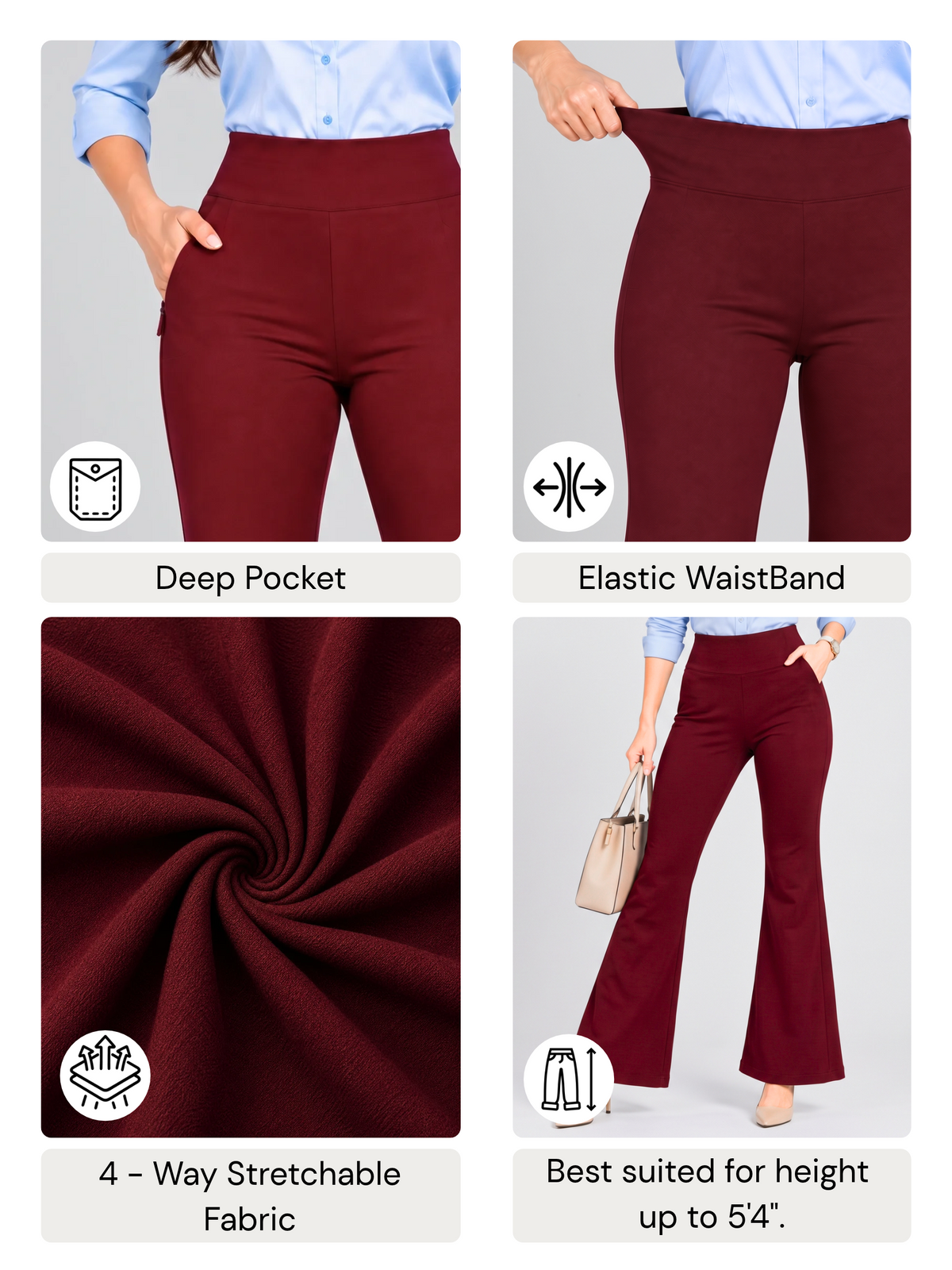 Super Soft Cotton Flared Pants - Wine
