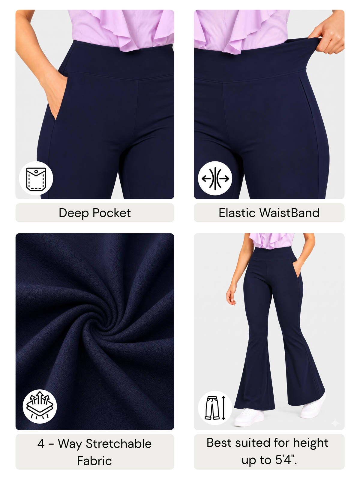 Super Soft Cotton Flared Pants - Navy Blue