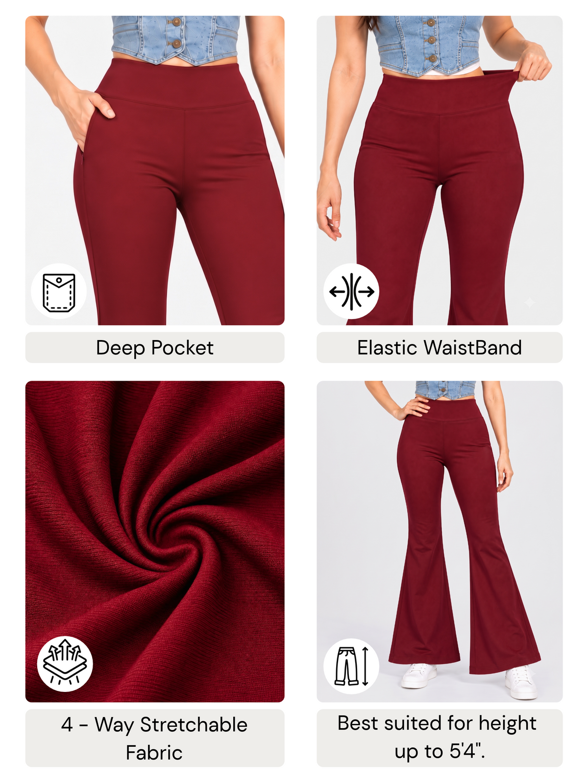 Super Soft Cotton Flared Pants - Maroon
