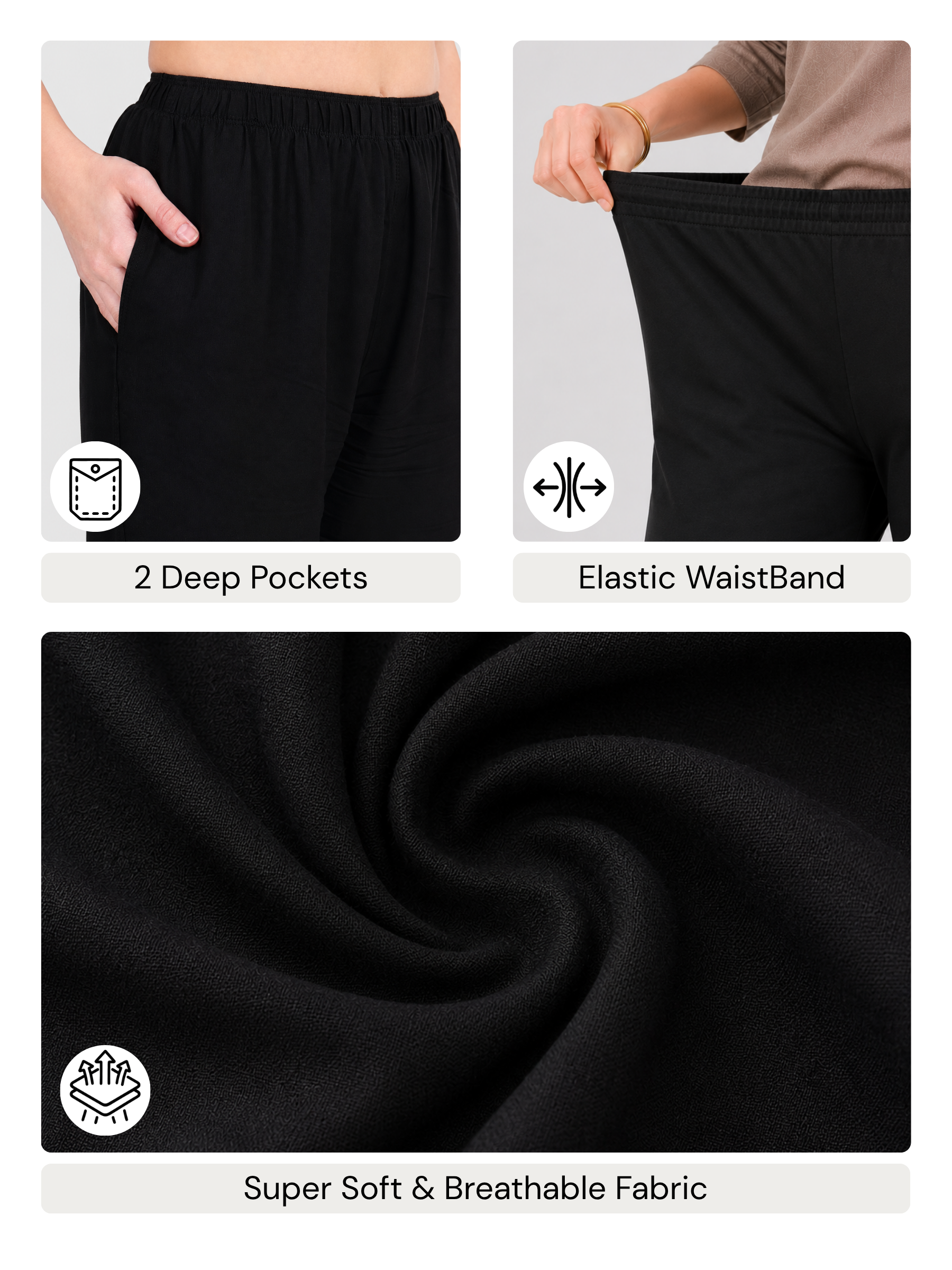 Stylish Women's Rayon Kurti Pants - Black