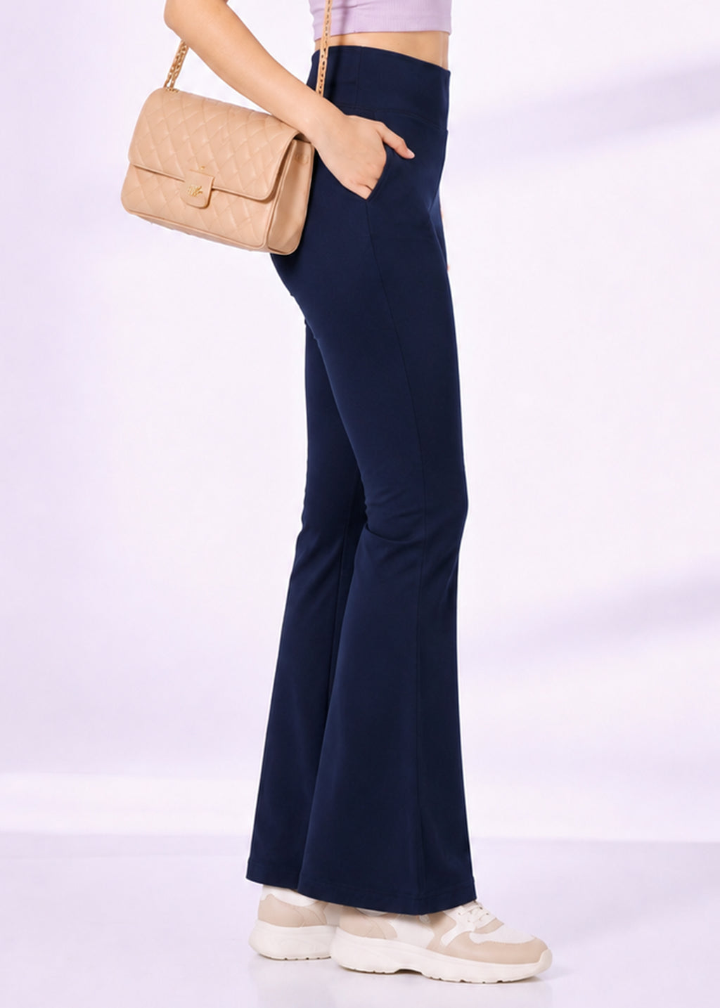 Super Soft Cotton Flared Pants - Navy Blue