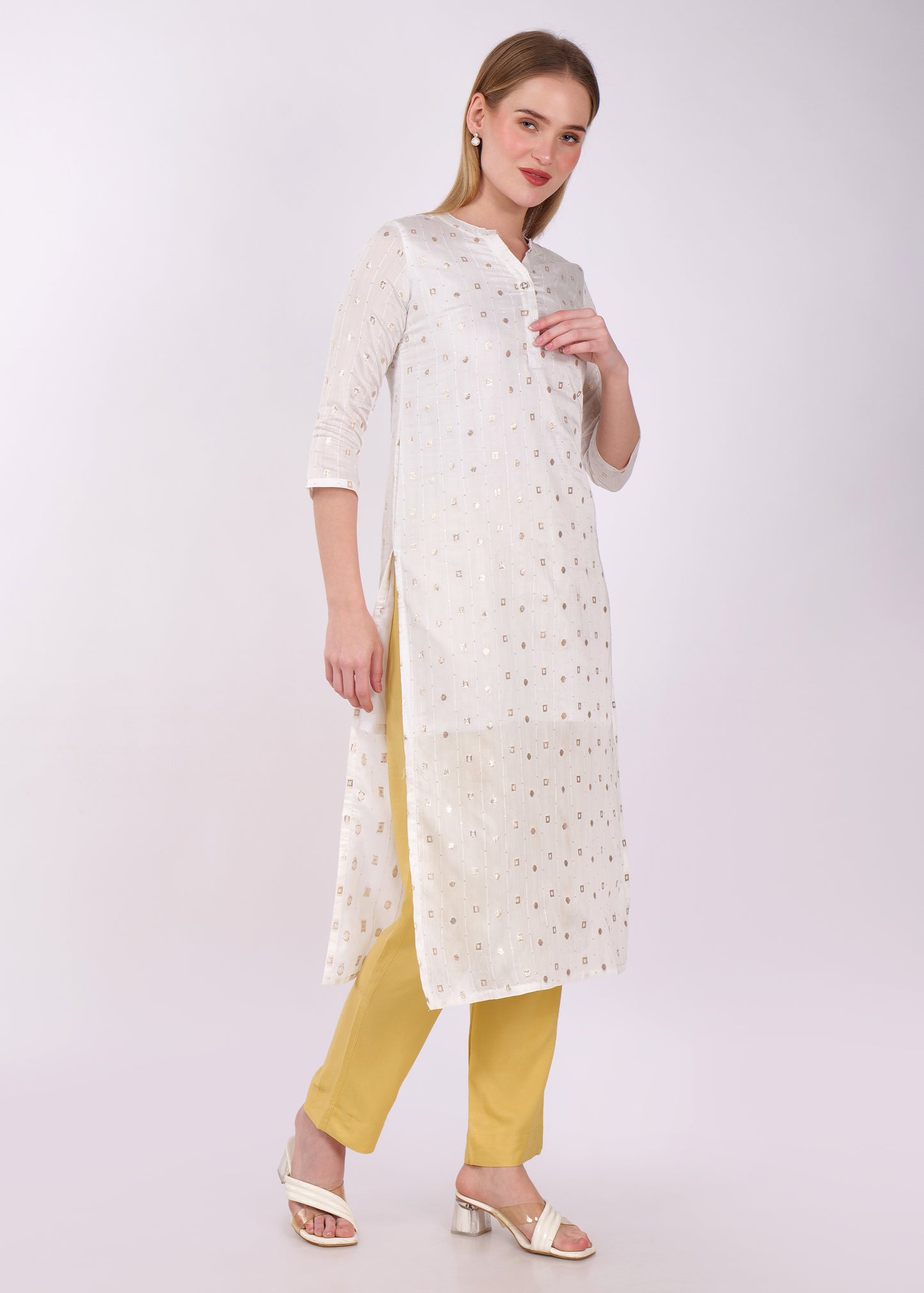 Cotton Kurti 3/4 Sleeves - White