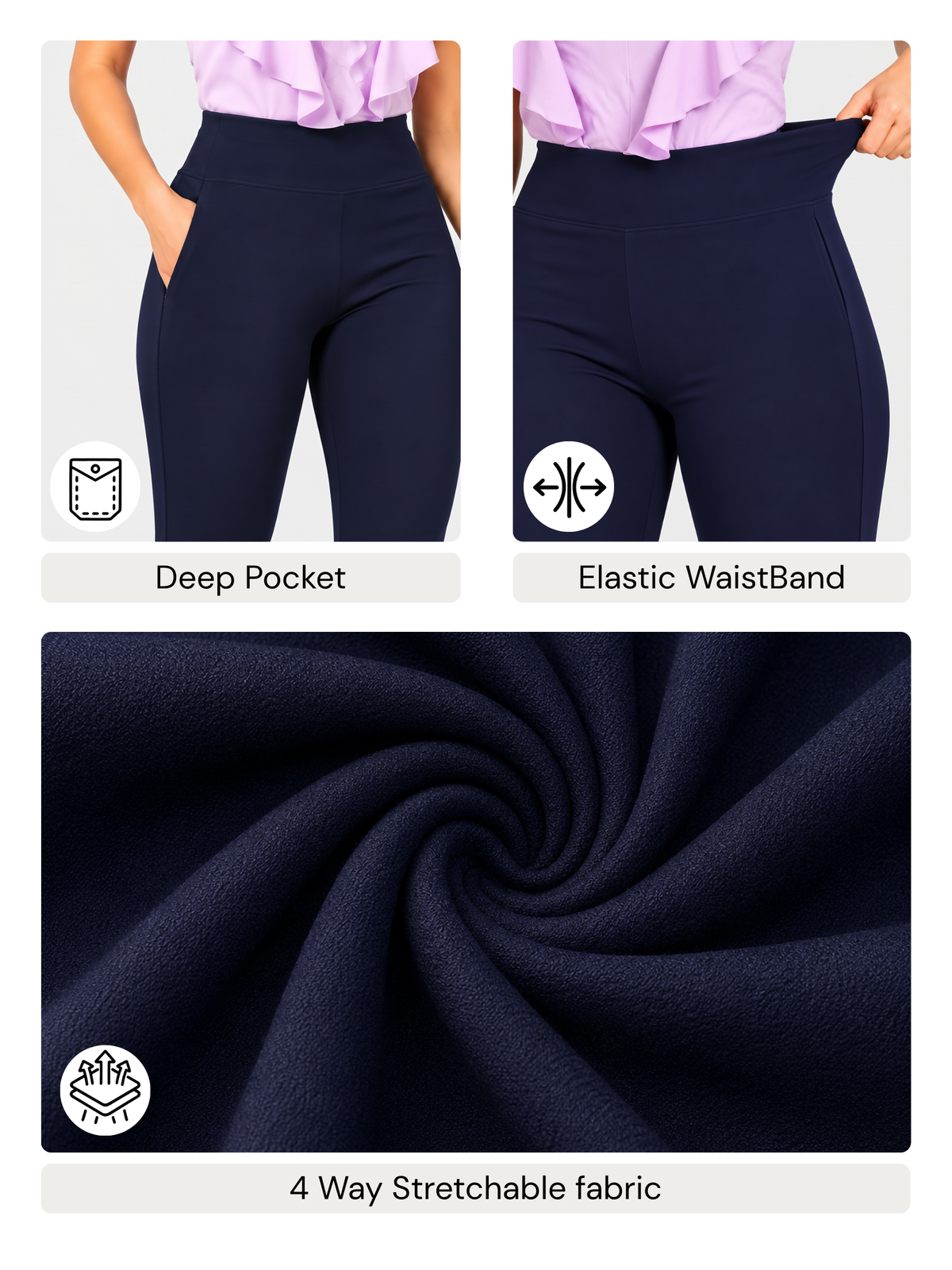 Super Soft Cotton Flared Pants - Navy Blue