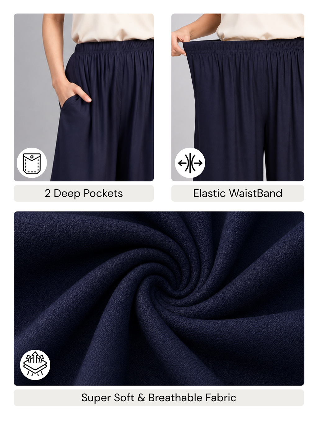 Stylish Women's Palazzo - Navy Blue