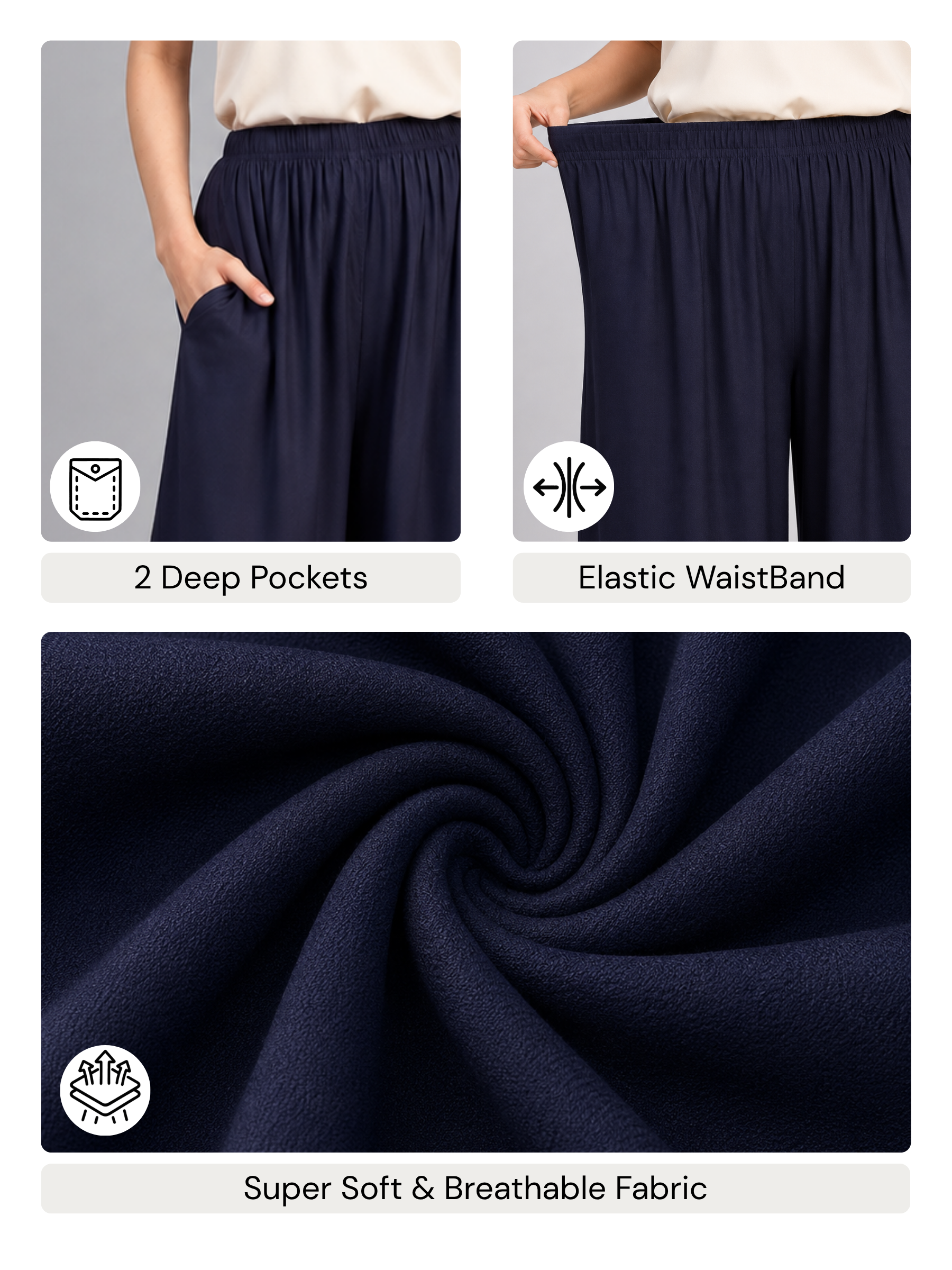 Stylish Women's Palazzo - Navy Blue