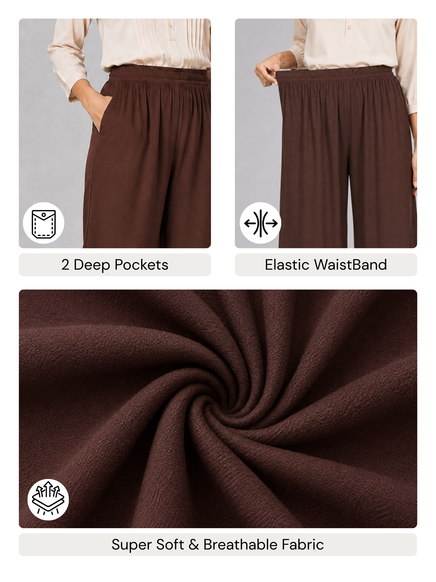 Stylish Women's Palazzo - Coffee Brown