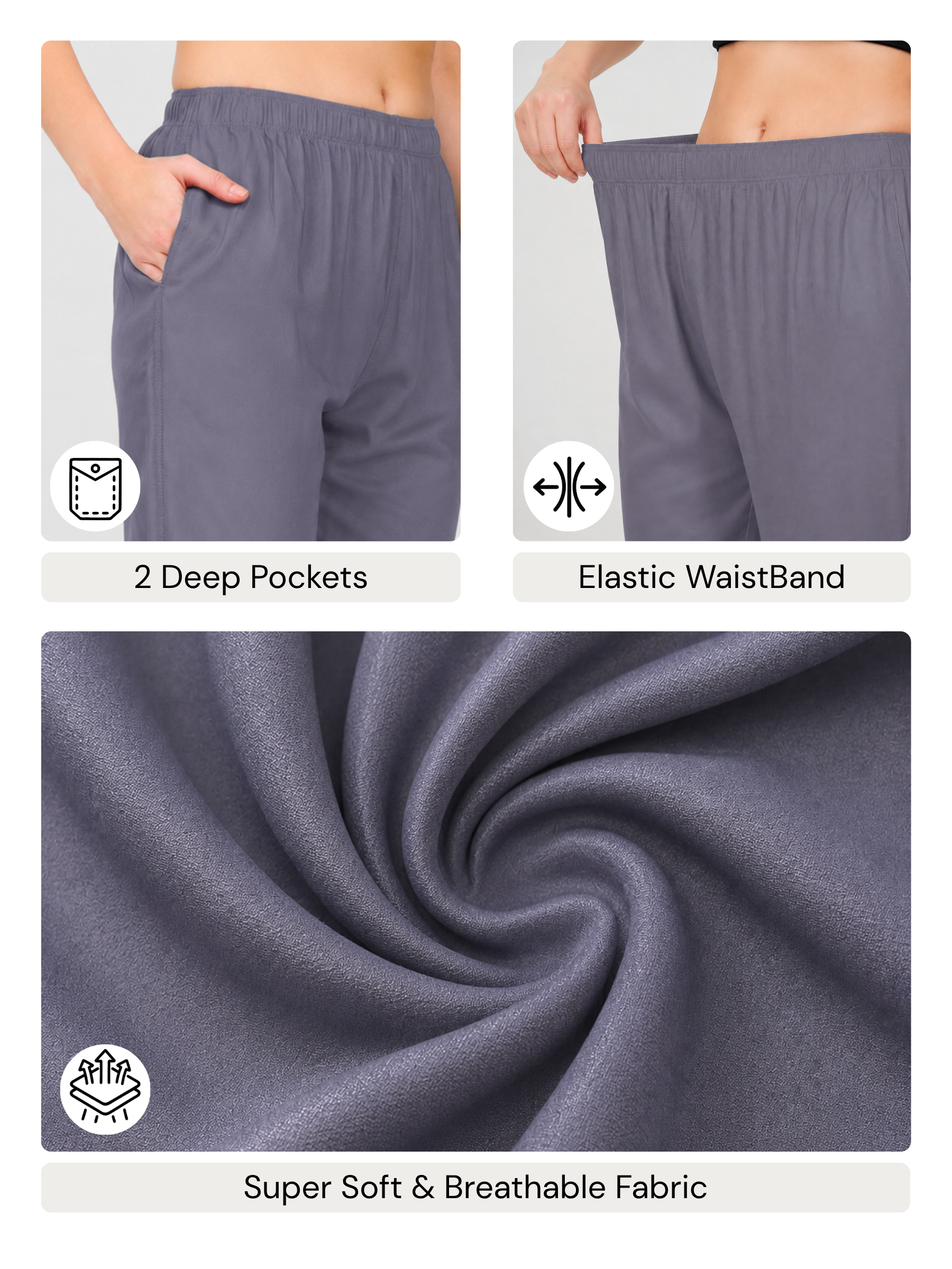 Stylish Women's Rayon Kurti Pants - Grey