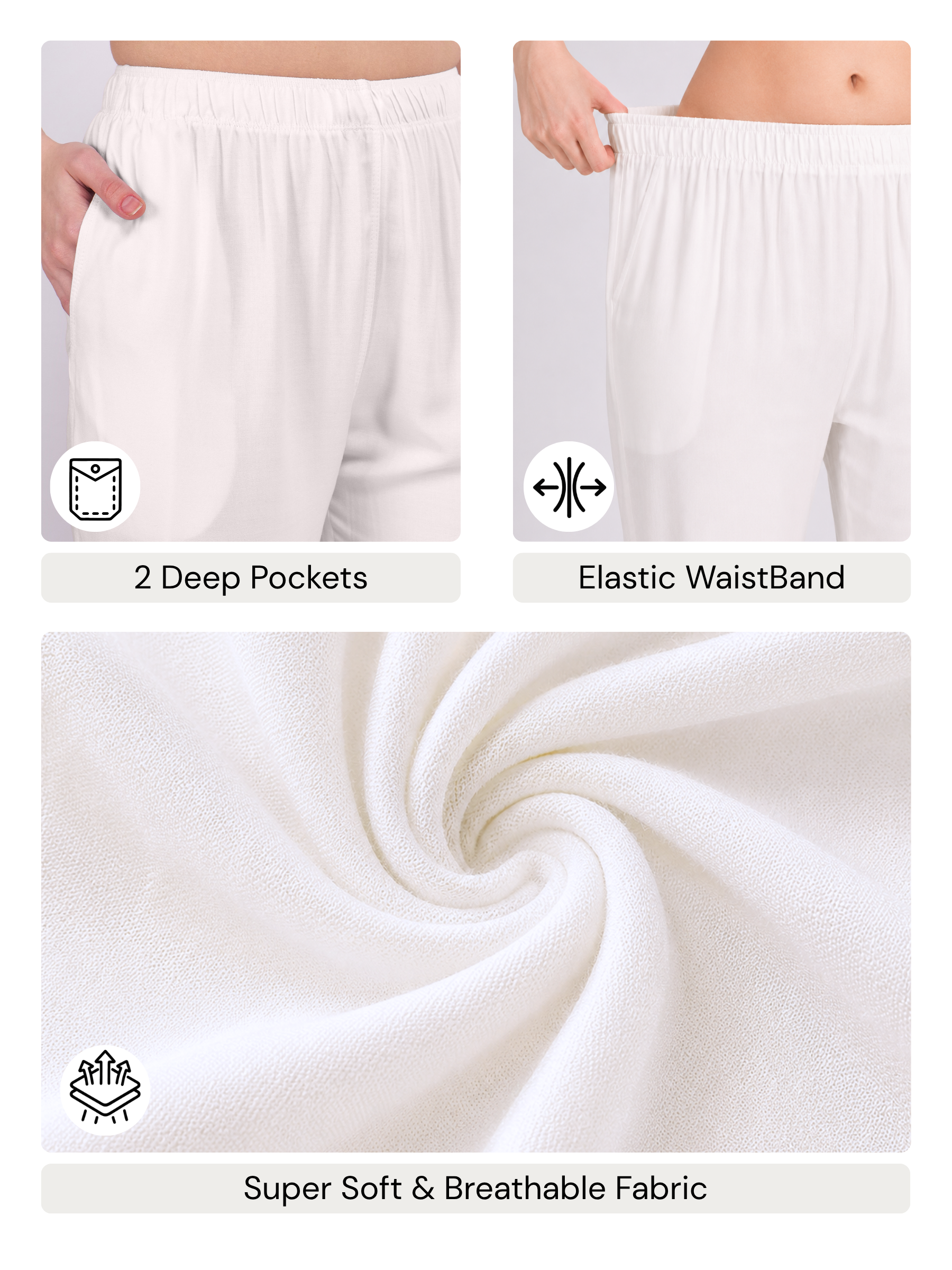 Stylish Women's Rayon Kurti Pants - Off White