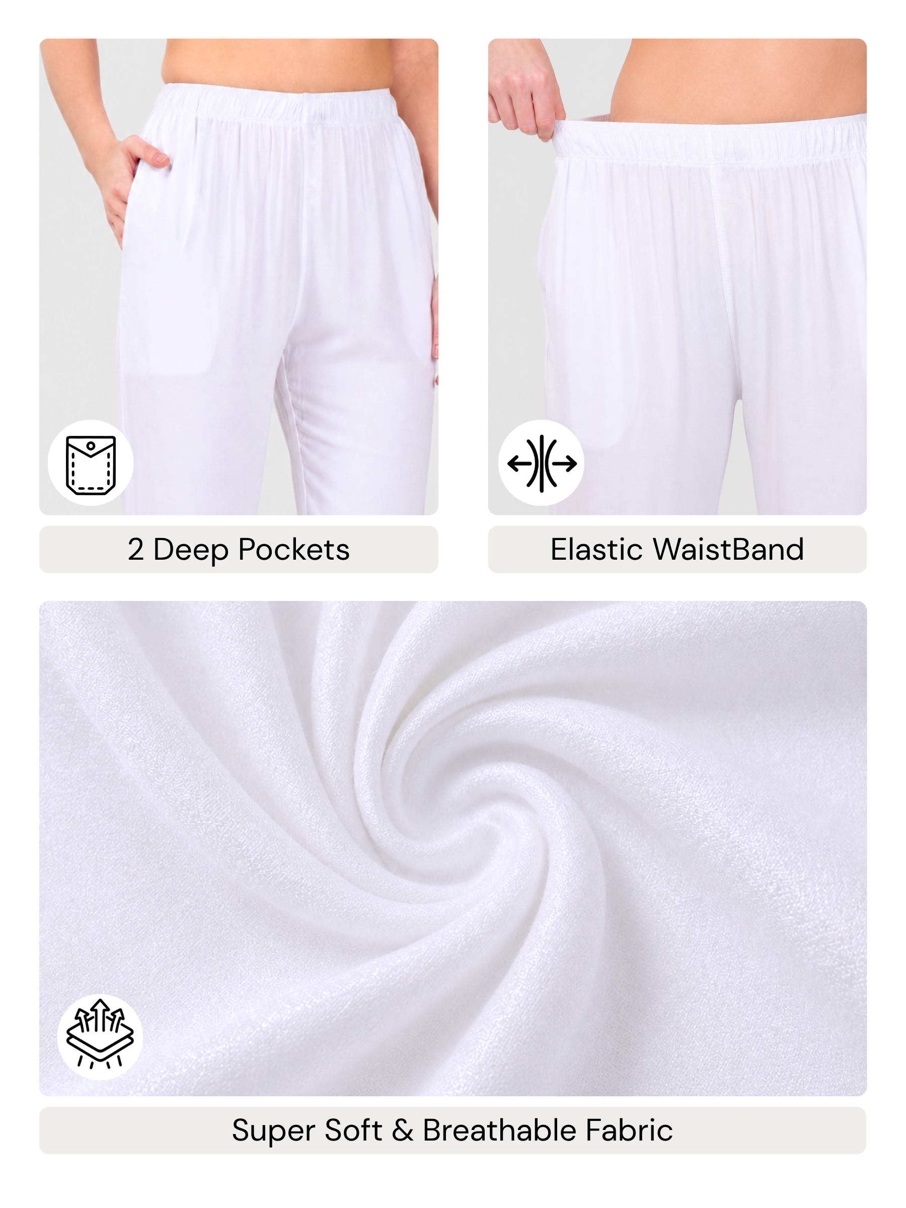 Stylish Women's Rayon Kurti Pants - White
