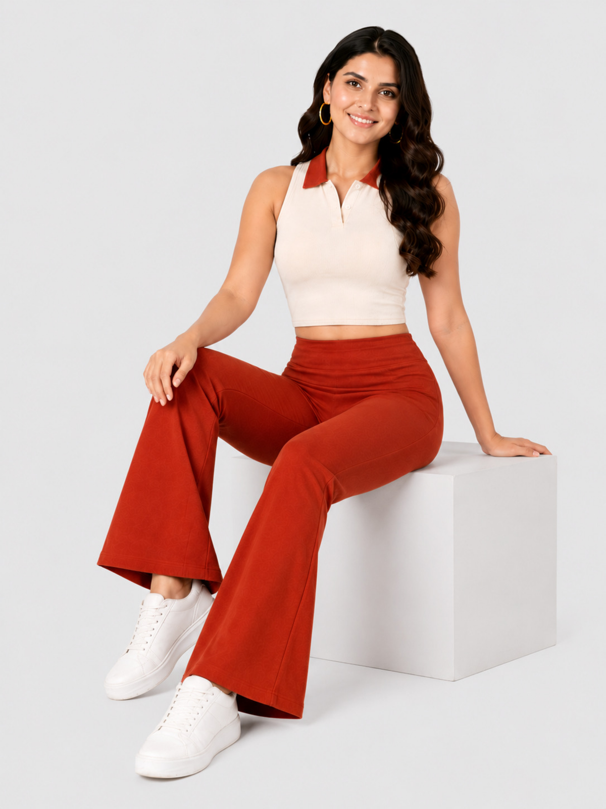 Super Soft Cotton Flared Pants - Rust