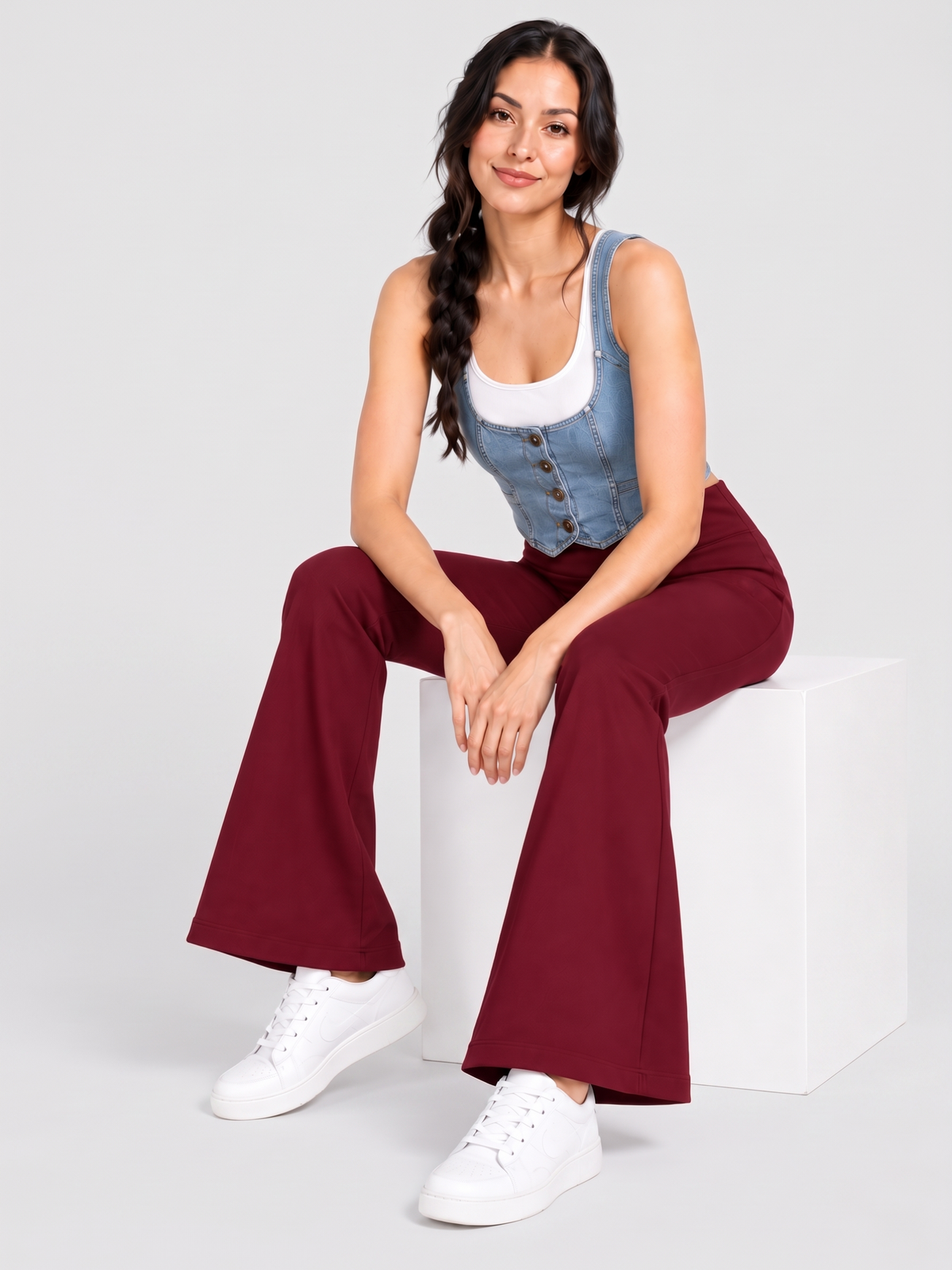 Super Soft Cotton Flared Pants - Maroon