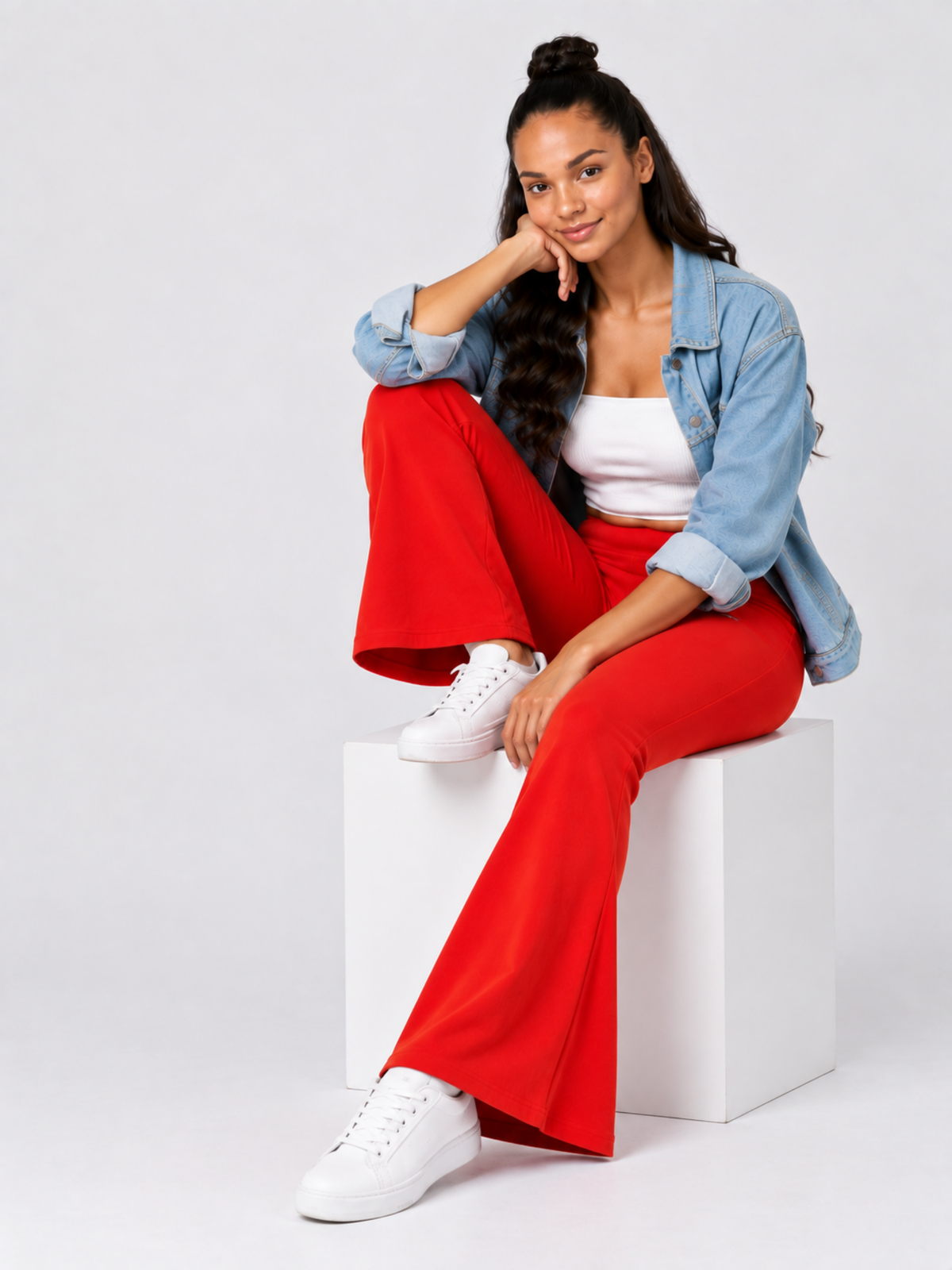 Super Soft Cotton Flared Pants - Red