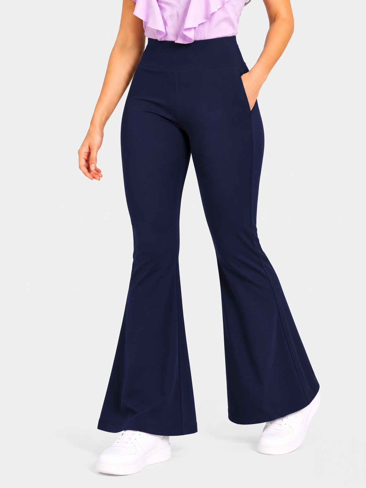 Super Soft Cotton Flared Pants - Navy Blue