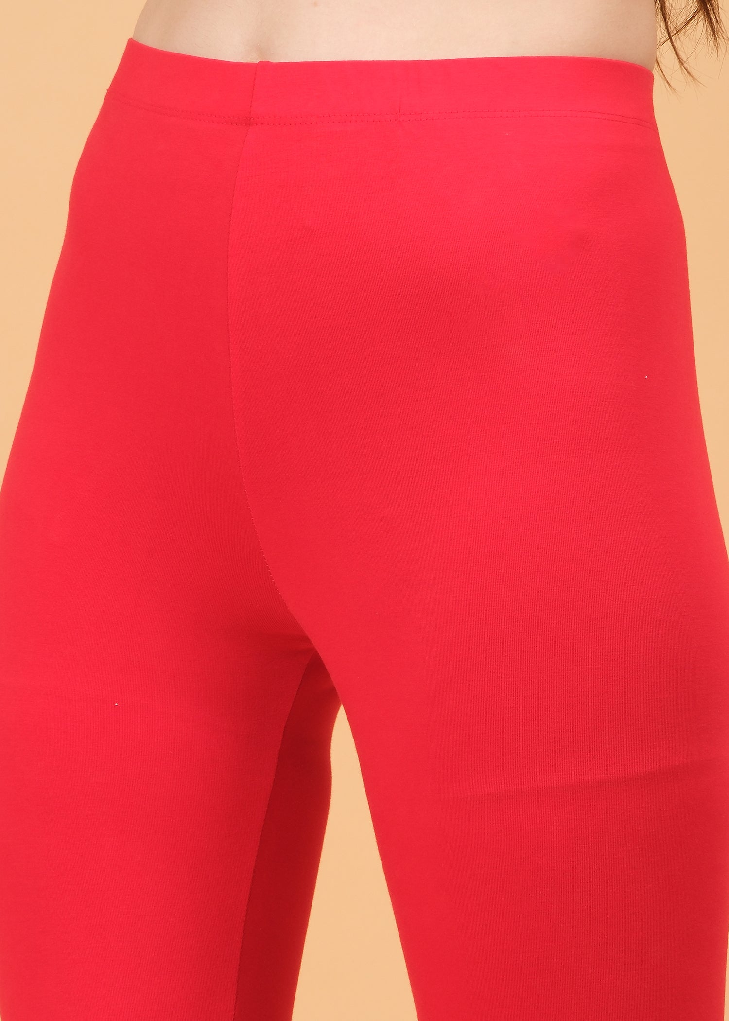 Women Cropped Leggings - Red