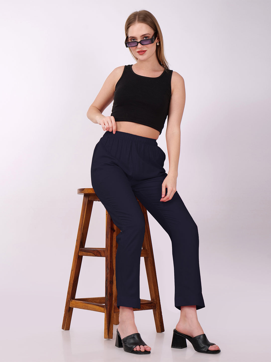 Stylish Women's Rayon Kurti Pants - Navy Blue