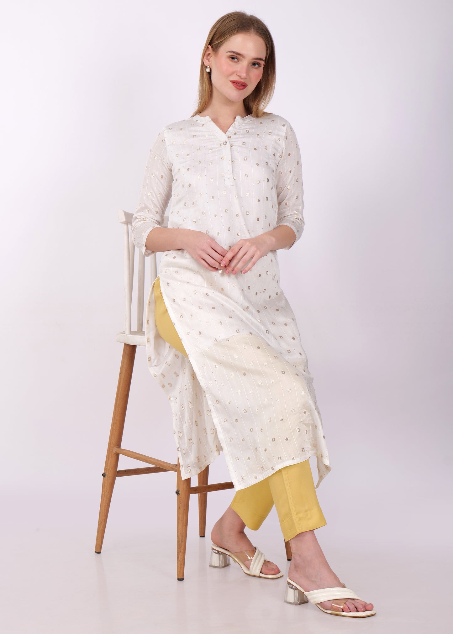 Cotton Kurti 3/4 Sleeves - White