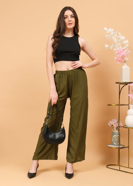Stylish Women's Palazzo - Olive Green